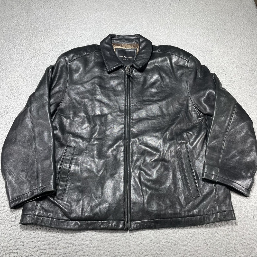Marc New York Jacket Mens XL Black‎ Leather Bomber Zip Quilted Lined Insulated